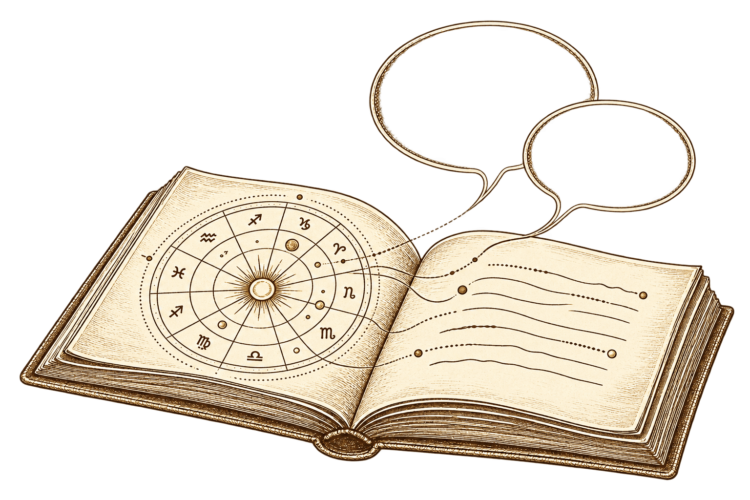 An illustrated astrology reading opening into a conversation